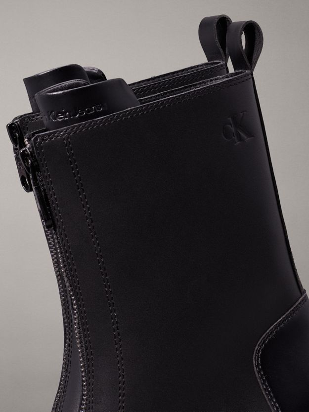 Leather Chunky Heeled Zip Boots