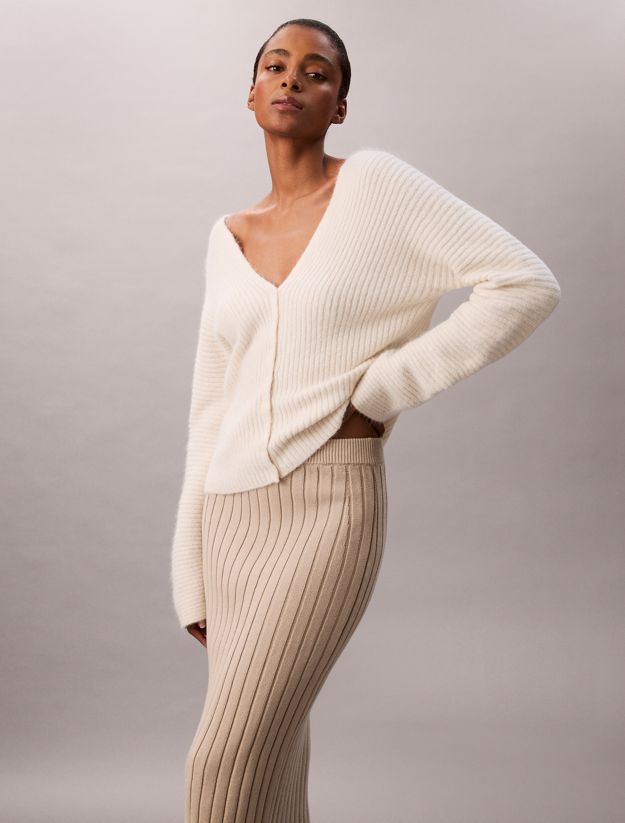 Ribbed Knit Cotton Midi Skirt