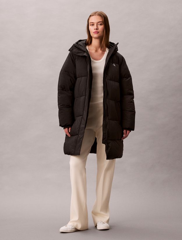 Logo Belt Hooded Puffer Coat
