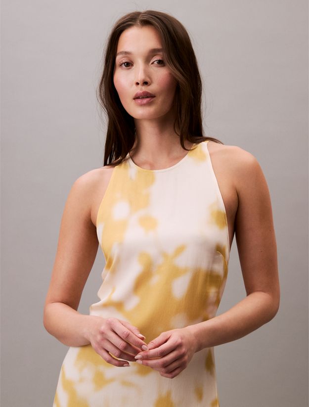 Printed Satin Halter Dress