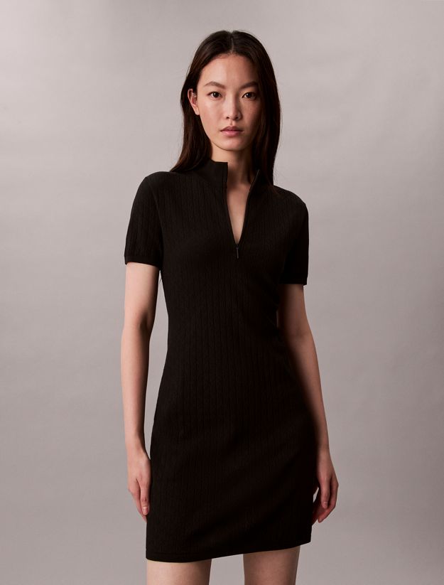 Logo Jacquard Zip Neck Dress
