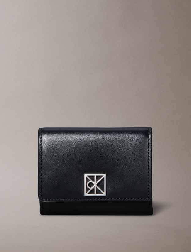 Monogram Logo Emblem Leather Trifold Wallet