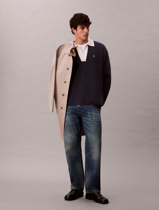 Cotton Relaxed Johnny Collar Sweater