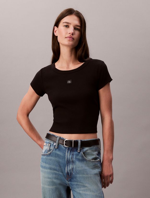 Slim Ribbed Cotton Badge T-shirt