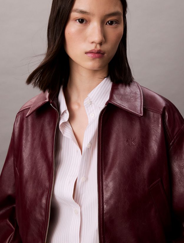 Cropped Faux Leather Bomber Jacket