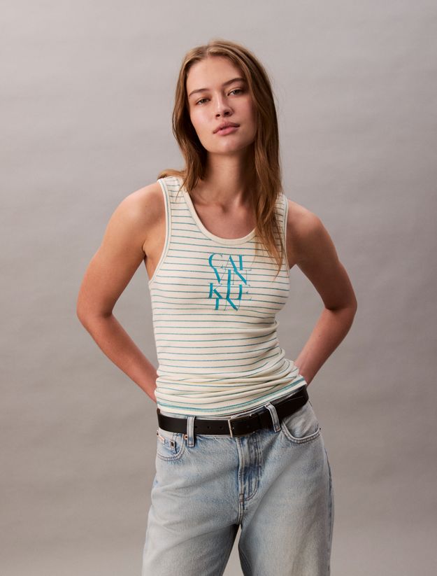 Logo Graphic Ribbed Stripe Tank Top