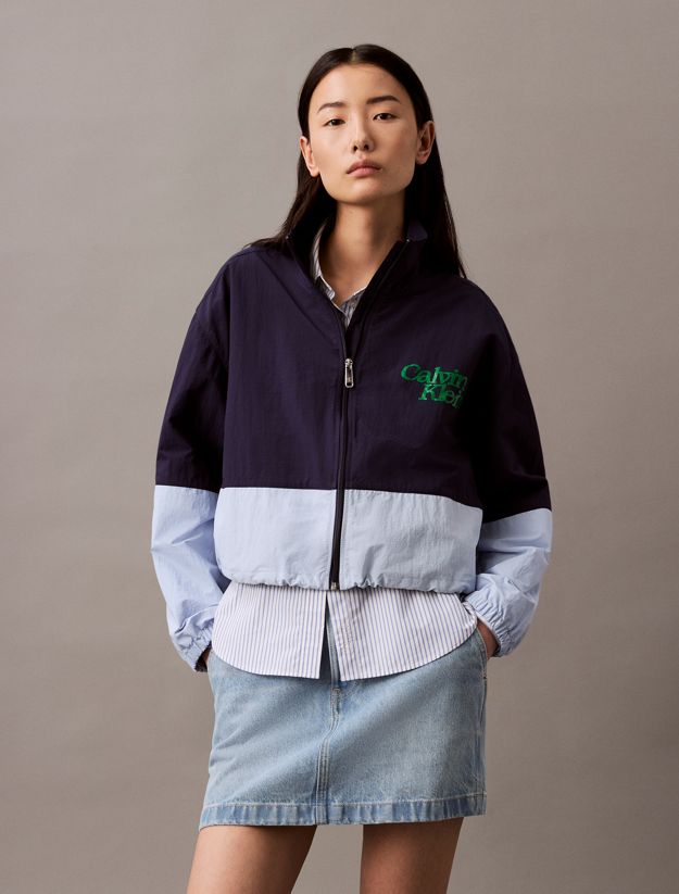 Cropped Colour Block Nylon Jacket