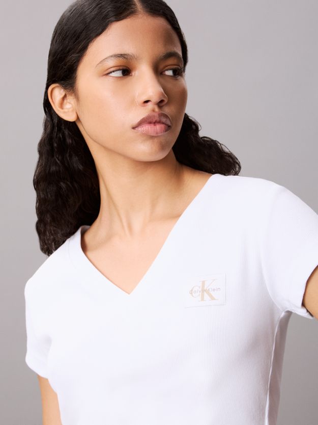 Ribbed Cotton V-Neck T-shirt