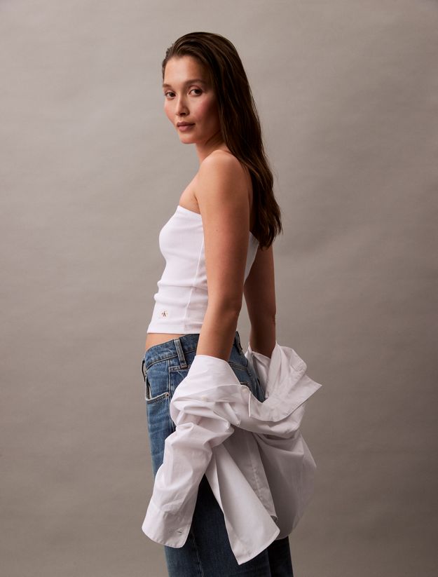 Ribbed Cotton Strapless Top