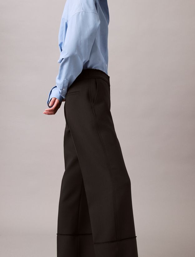 Wool Blend Gabardine Raw Edge Trousers