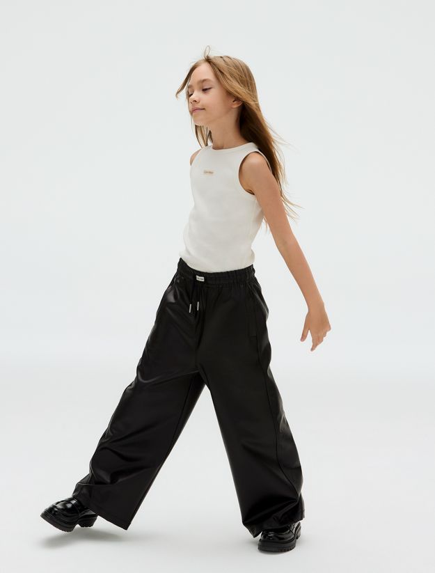 Wide Faux Leather Trousers
