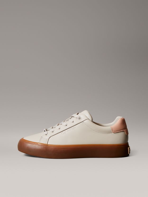 Smooth Leather Embossed Logo Trainers