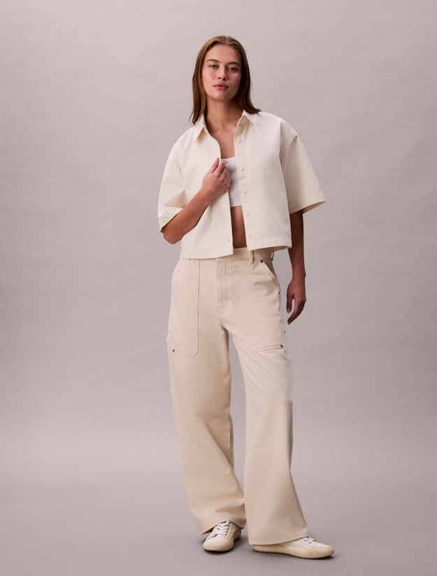 Denim Short Sleeve Cropped Shirt