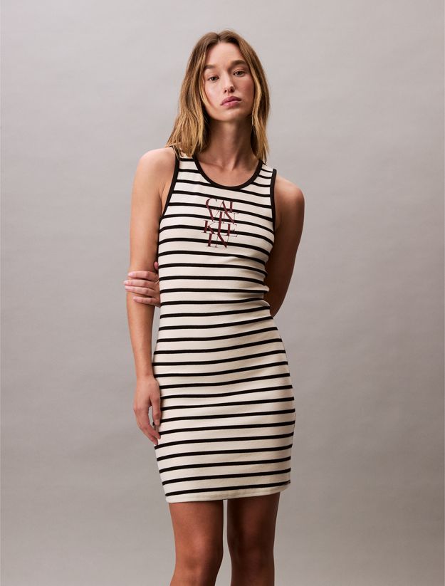 Stripe Cotton Rib Sleeveless Dress