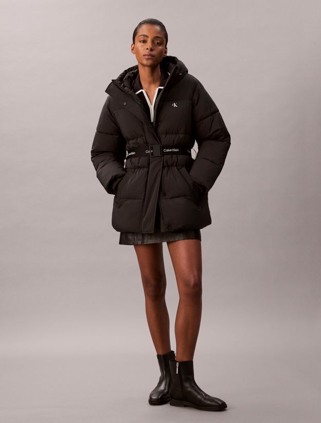 Logo Belt Hooded Puffer Jacket