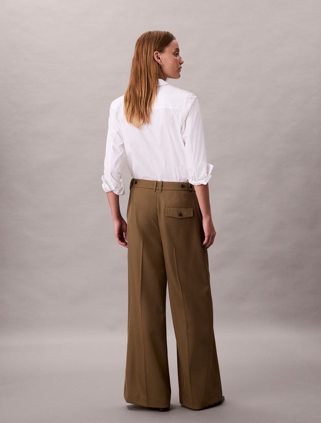 Wool Gabardine Wide Leg Trousers