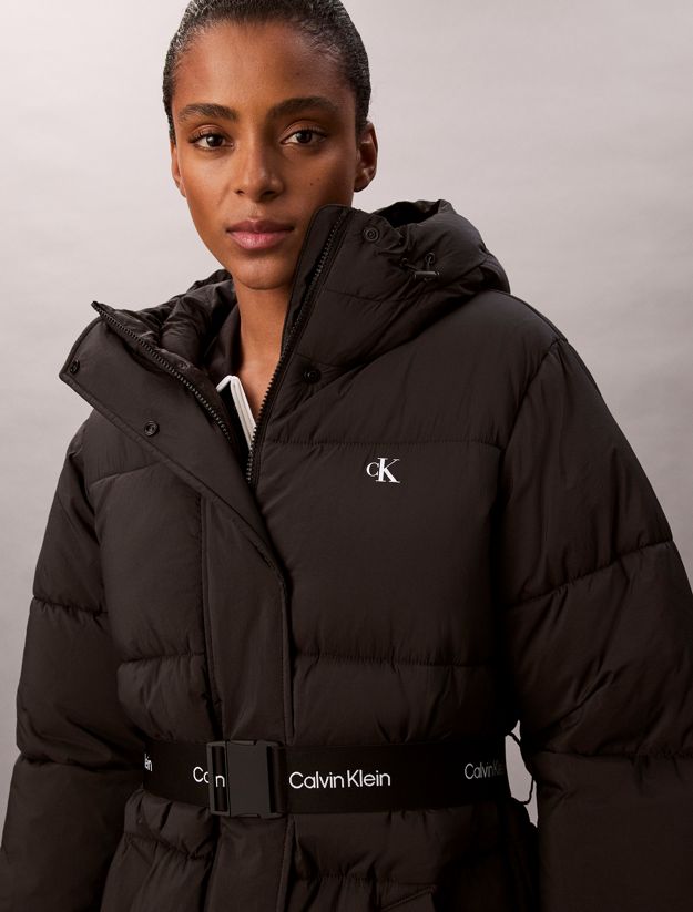 Logo Belt Hooded Puffer Jacket