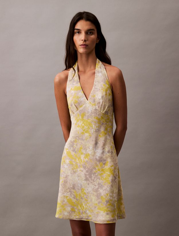 Printed Georgette Halter Neck Dress