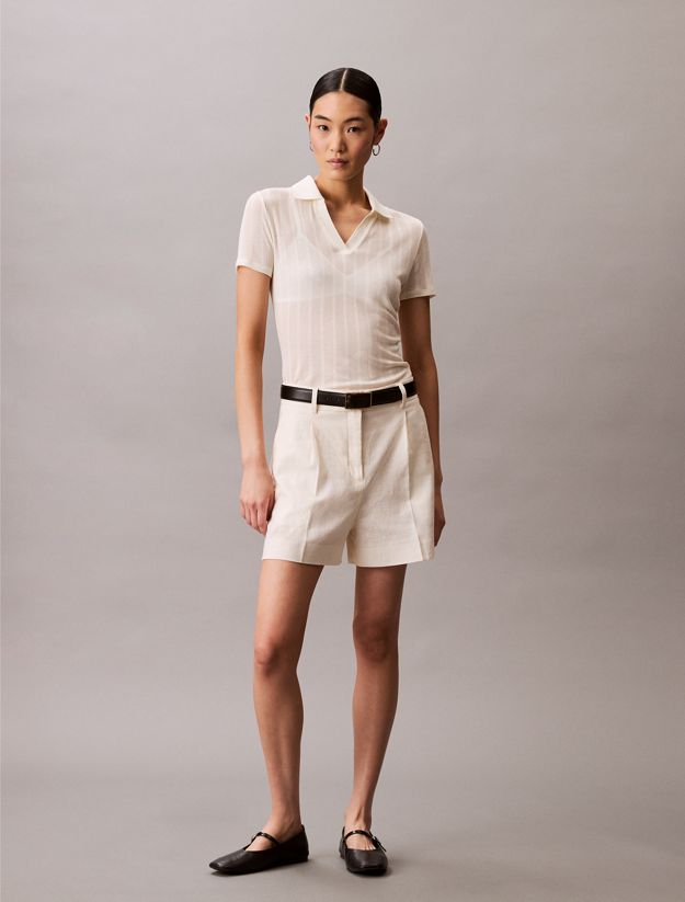 Pointelle Knit Polo Shirt