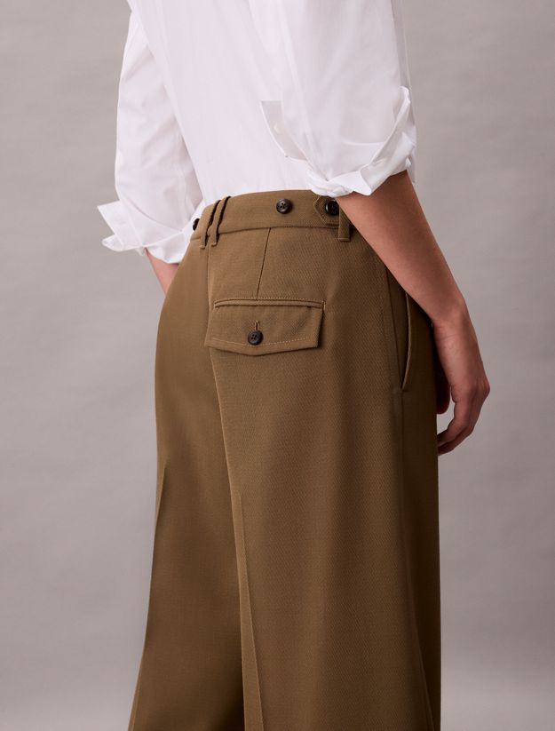 Wool Gabardine Wide Leg Trousers