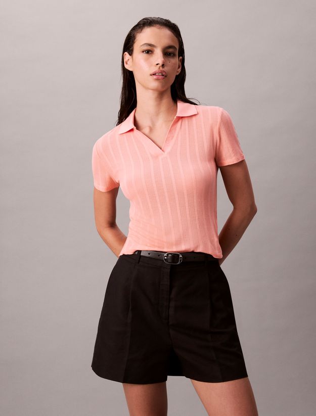 Pointelle Knit Polo Shirt