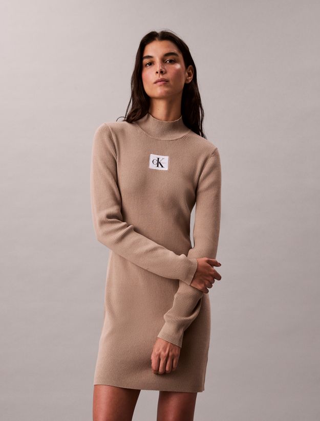 Cotton Knit Roll Neck Dress