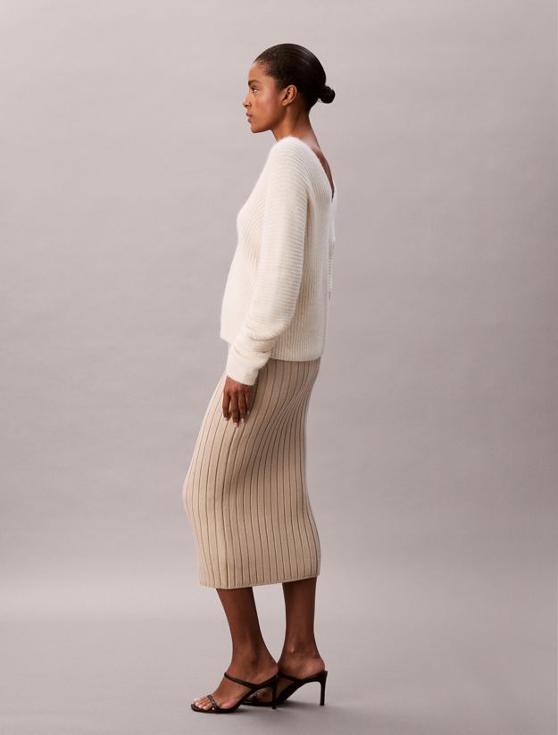 Ribbed Knit Cotton Midi Skirt