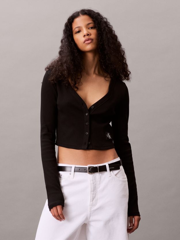 Cropped Ribbed Cotton Cardigan