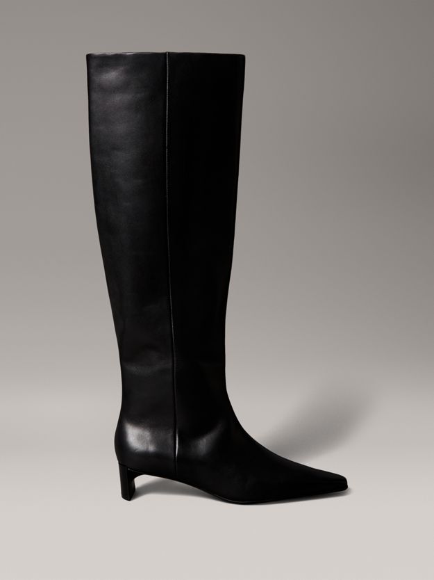 Leather Kitten Heel Knee Boots