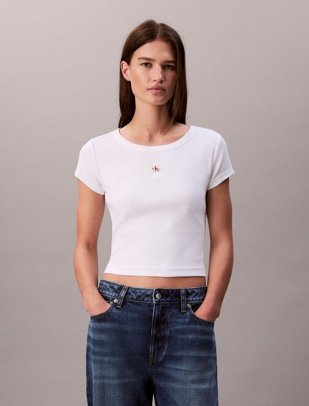 Slim Ribbed Cotton Badge T-shirt