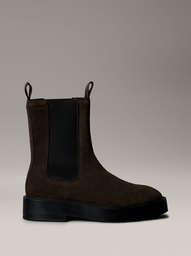 Suede Stacked Heel Chelsea Boots