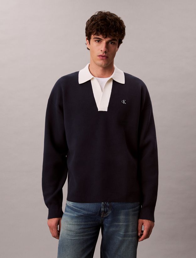 Cotton Relaxed Johnny Collar Sweater