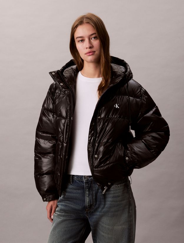 High Shine Hooded Puffer Jacket