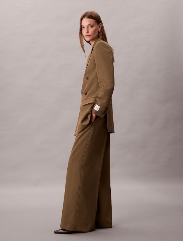 Wool Gabardine Wide Leg Trousers