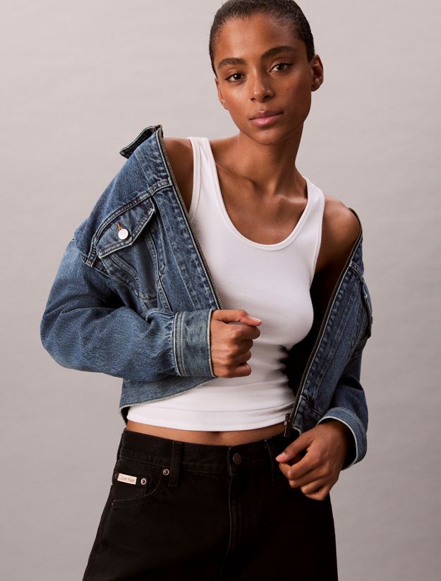 Cropped Zip Up Denim Jacket