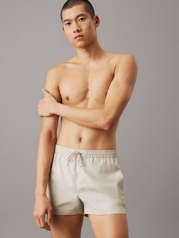 Short Drawstring Swim Shorts - Logo Tape