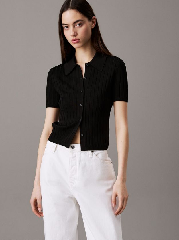 Smooth Knit Cropped Polo Top