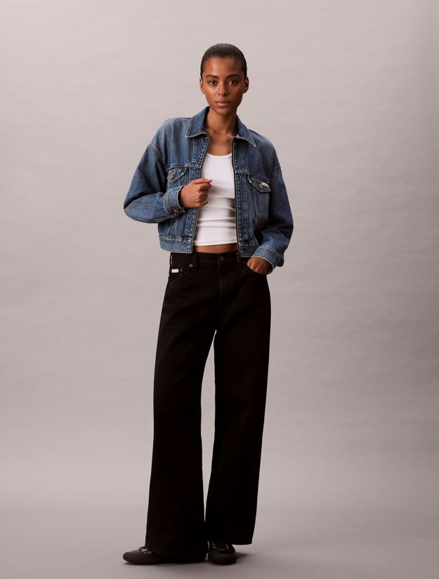 Cropped Zip Up Denim Jacket