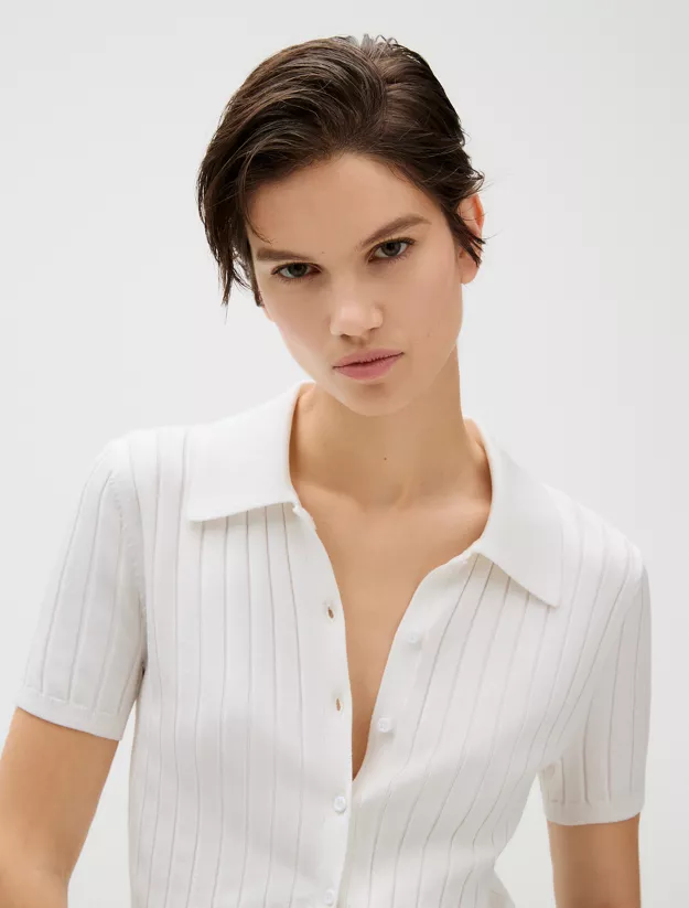 Smooth Knit Cropped Polo Top