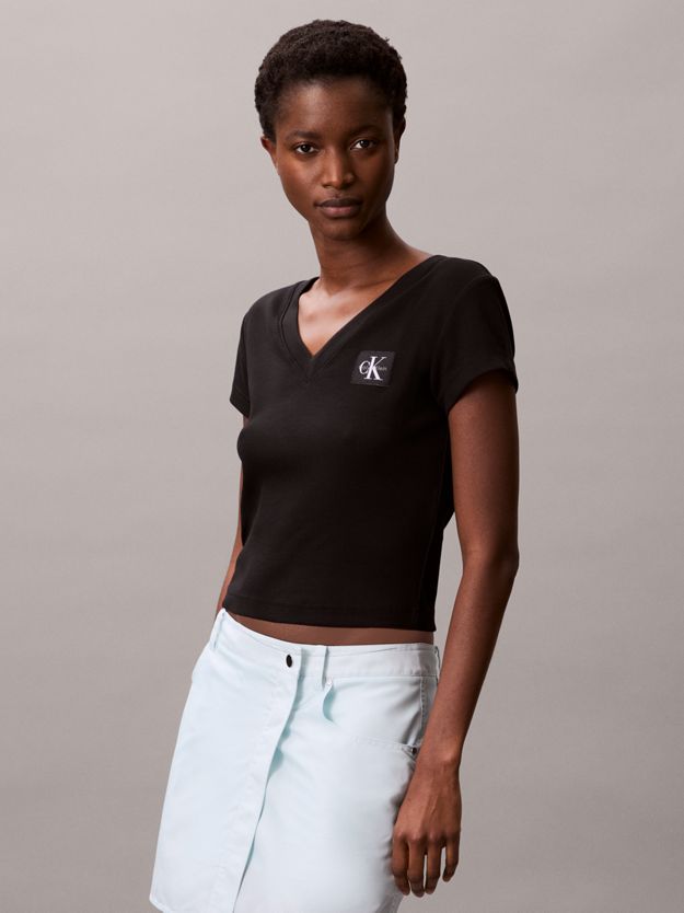 Ribbed Cotton V-Neck T-shirt