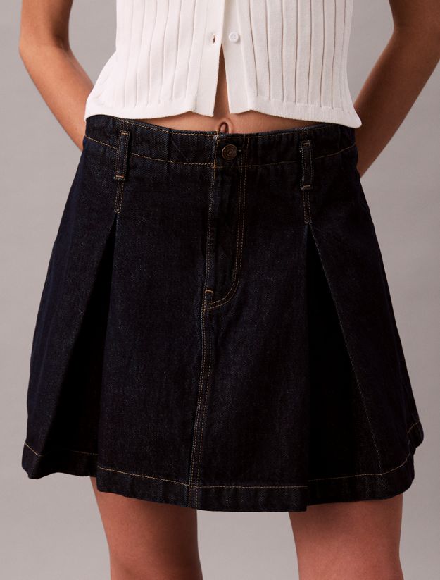 Pleated Denim Skirt