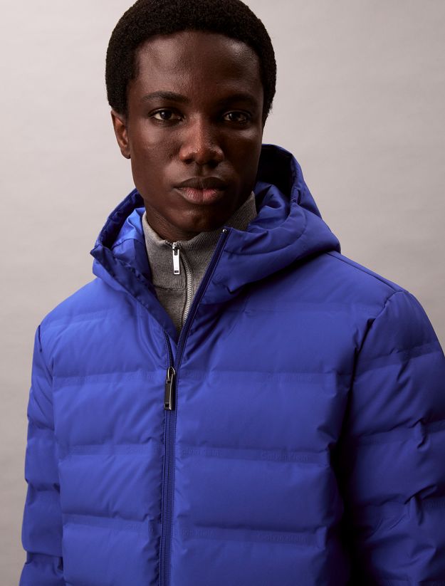 Packable Embossed Logo Quilted Puffer Jacket