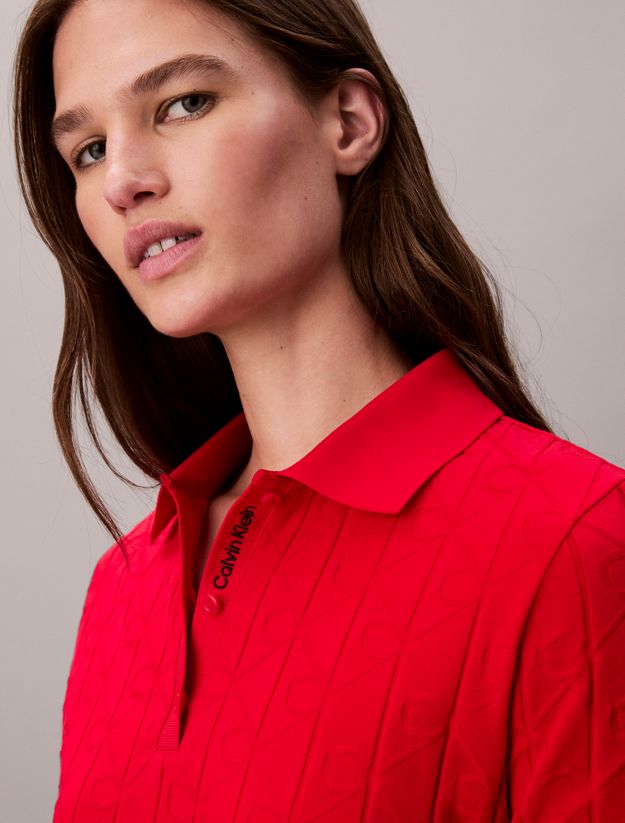 Logo Jacquard Long Sleeve Polo Dress