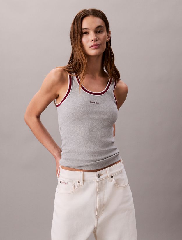 Contrast Trim Ribbed Logo Graphic Tank Top
