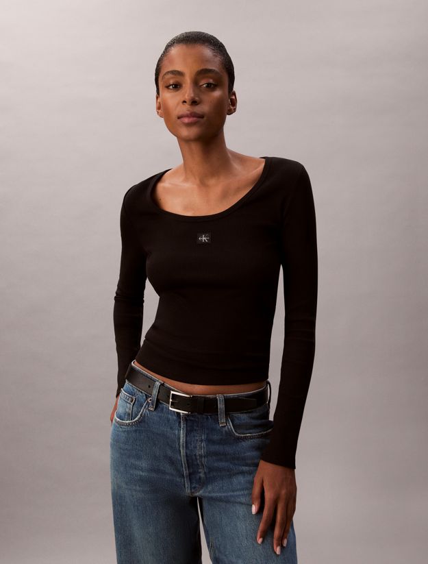 Ribbed Cotton Long Sleeve Top