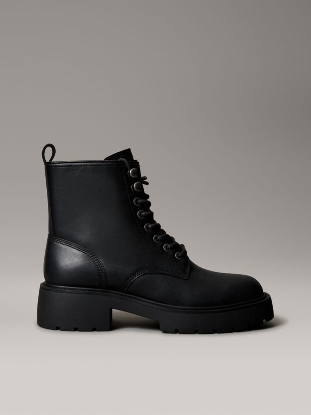 Leather Chunky Heeled Lace-Up Boots