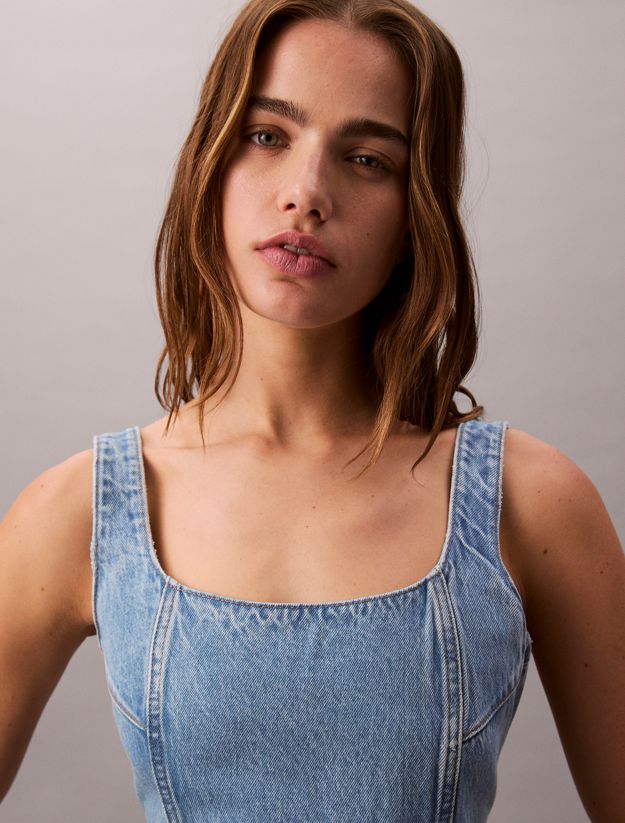 Scoop Neck Denim Mini Dress