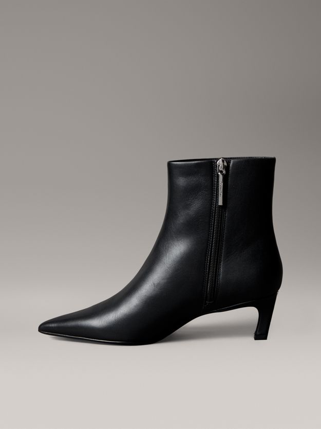 Leather Kitten Heel Zip Ankle Boots