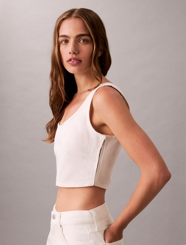 Denim Allover Monogram Cropped Tank Top