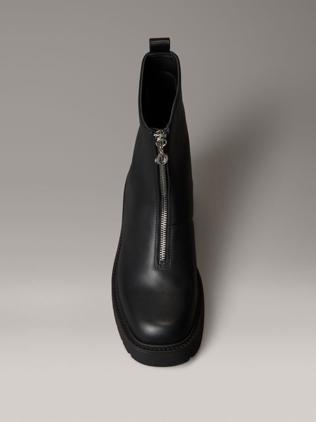 Leather Chunky Zip Ankle Boots
